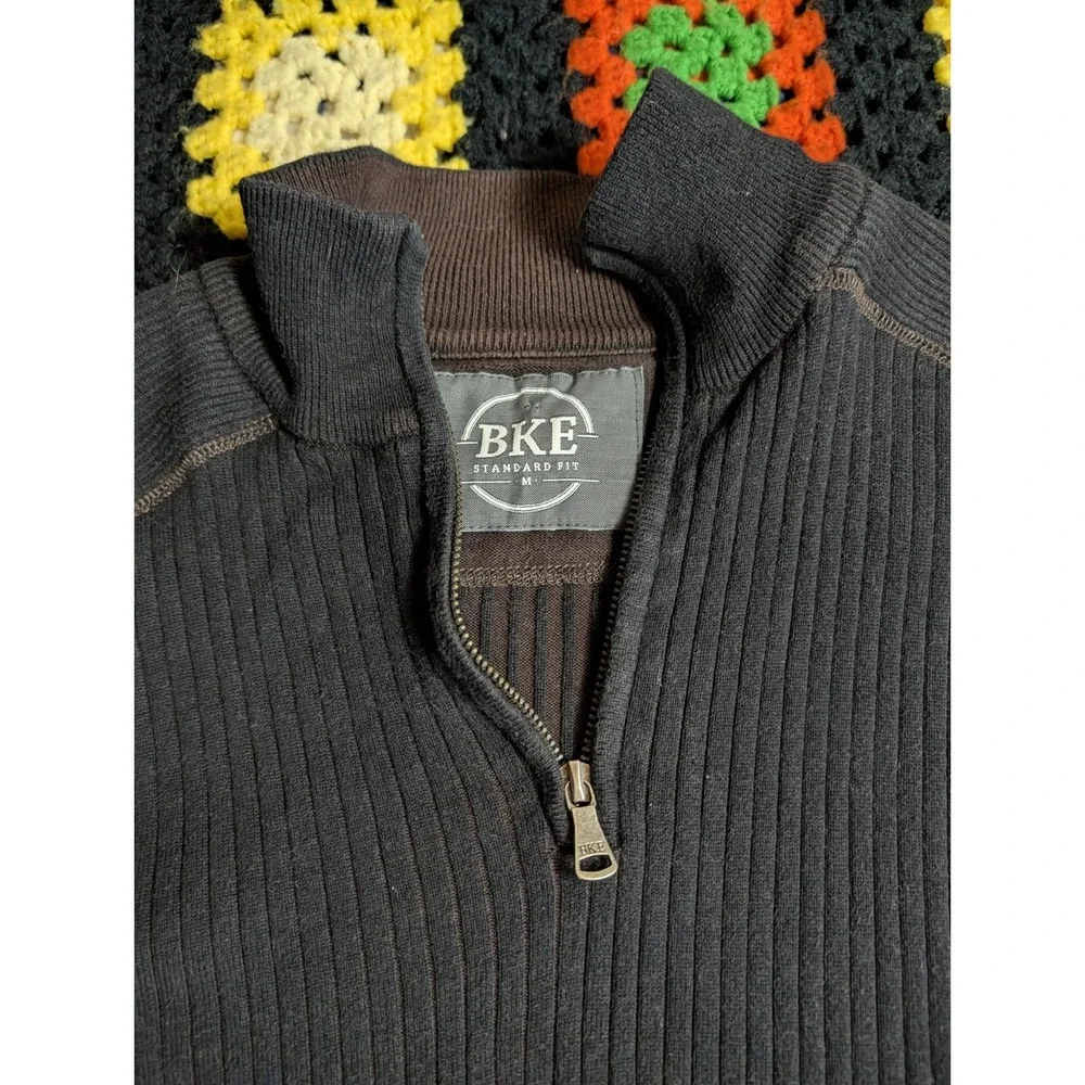 BKE Buckle Sweater Mens Medium 1/4 Zip Pullover Knit Mock Neck Black Long Sleeve